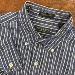 Lyle & Scott Men’s Blue Plaid Button-Down Shirt Size L 100%‎ Cotton Classic